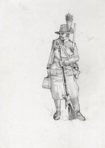 Erstes Kaiserreich (1804-1814 und 1815): Soldat der österreichisch-ungarischen Armee, Pioniersapeur. Zeichnung von Alessandro Lonati von Alessandro Lonati