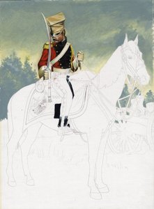 Erstes Kaiserreich (1804-1814 und 1815): Soldat der leichten Kavallerie der großen französischen napoleonischen Armee. Unvollendete Zeichnung von Alessandro Lonati.