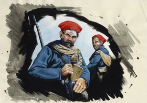 Erster Weltkrieg 1914-1918: Algerische Soldaten der französischen Armee in einem Schützengraben