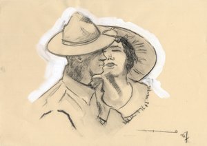Erster Weltkrieg 1914-1918: GI der amerikanischen Armee verlässt seine Verlobte, um in die Schlacht zu ziehen. Zeichnung von Alessandro Lonati von Alessandro Lonati