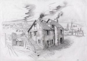 Haus in einem Dorf in der Nähe eines Hafens in Frankreich im 19. Jahrhundert. von Alessandro Lonati
