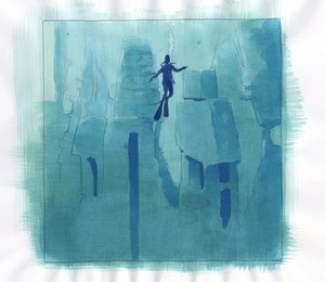 Illustration des Mythos der unter dem Atlantis-Meer verschwundenen Insel: die Ruinen der legendären Insel in den Tiefen des Meeres. von Alessandro Lonati