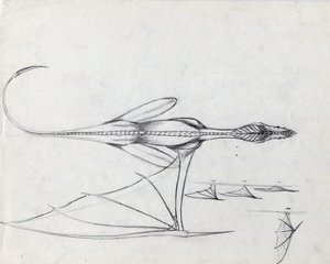 Legendäres Tier für Fantasy-Illustration: Studie für einen Drachen. Zeichnung von Alessandro Lonati