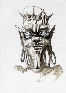 Legendäres Monster für Fantasy-Illustration: Gesicht einer Stammeskreatur oder eines Trolls