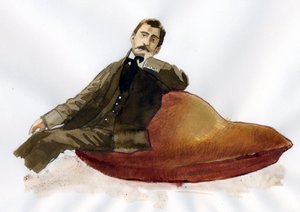Marcel Proust sitzt auf seiner Madeleine (Tinte auf Papier) von Alessandro Lonati