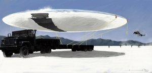 Mysteriöse Phänomene: Erfassung einer fliegenden Untertasse (UFO) durch den amerikanischen Geheimdienst in der Wüste von Nevada, USA. Zeichnung von Alessandro Lonati