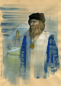 Porträt von Michel de Notre Dame (Nostradamus) englischer Astrologe - Porträt von Nostradamus, Michel de Notre Dame (1503-1566) Astrologe und Arzt Illustration von Alessandro Lonati von Alessandro Lonati
