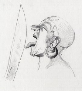 Porträt eines Piraten (Freibeuter), der das Schwert mit der Zunge berührt von Alessandro Lonati