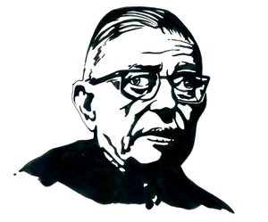 Porträt des französischen Schriftstellers, Philosophen und Dramatikers Jean-Paul Sartre - Zeichnung von Alessandro Lonati