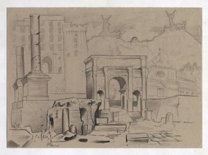 Ruinen der Römerzeit in Rom, Forum (foro romano). Zeichnung von Alessandro Lonati. von Alessandro Lonati