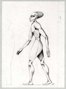Science-Fiction-Illustration: ein Alien vom Planeten Mars auf der Eroberung des Weltraums. Zeichnung von Alessandro Lonati von Alessandro Lonati