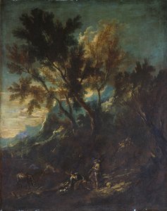 Eine Berglandschaft mit pastoralen Figuren von Alessandro Magnasco