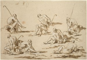 Studienblatt mit sitzenden Figuren von Alessandro Magnasco