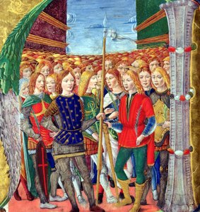 Historisierte Initiale N, die St. Mauritius und die Thebäische Legion darstellt, Lombardische Schule, ca. 1499-1511
