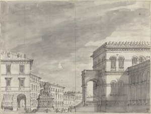 Piazza mit einem Reiterdenkmal und einem Palast