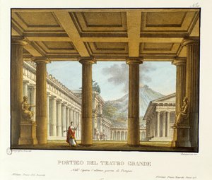 Portikus des Großen Theaters in Pompeji, im Hintergrund der Vesuv (Detail) von Alessandro Sanquirico