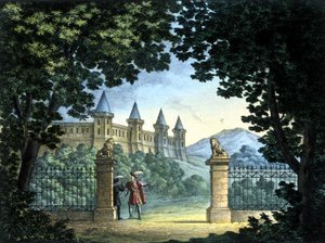 Szenografie von Sanquirico für die Oper „Anna Bolena“ von Gaetano Donizetti. Teatro Carcano, Mailand von Alessandro Sanquirico