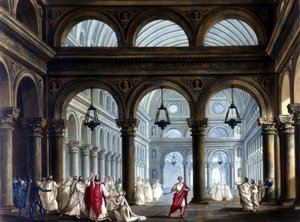 Der Tempel von Irminsul in der Oper „Norma“ von Vincenzo Bellini (1801 - 1835): Szenografie von Sanquirico für die Aufführung im Theater La Scala in Mailand 1833.