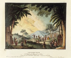 Ansicht eines idyllischen Tals zur Zeit der Eroberung der Neuen Welt durch die Spanier (Detail) von Alessandro Sanquirico