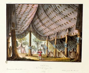 Ansicht des königlichen Zeltes von Dschingis Khan, Bühnenbild für das Ballett Genis-Kan von Giovanni Galzerani von Alessandro Sanquirico