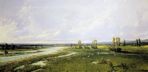 Jagd am Flussbett des Piave in Belluno, Gemälde von Alessandro Seffer (1832-1905) von Alessandro Seffer Guerra