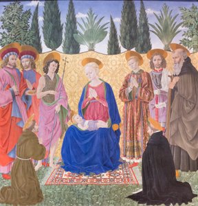 Madonna und Kind mit Heiligen, bekannt als Cafaggiolo-Altarbild von Alessio Baldovinetti