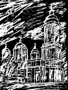 Kirche unter Wolken, 2020 von Alex Caminker