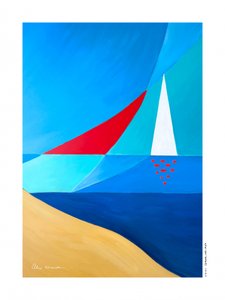 Geometrische Segelboote am Strand