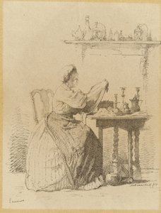 Dienstmädchen, das am Tisch putzt