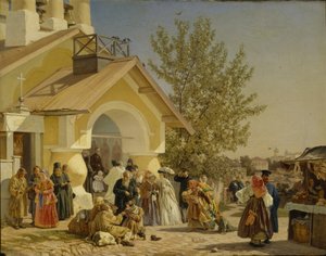 Aus einer Kirche in Pskow herauskommen, 1864 von Alexander Ivanovich Morozov