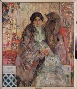 Frau mit einem Uhu von Alexander Ivanovich Savinov
