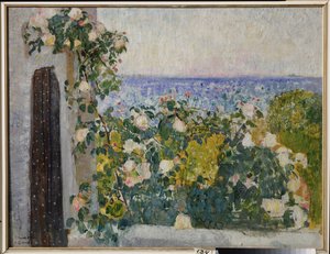 Blumen auf dem Balkon in Rom (Italien). Gemälde von Alexander Ivanovich Savinov (1881-1942) von Alexander Ivanovich Savinov