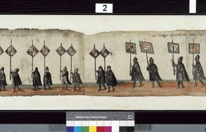 Detail aus dem Huntly-Begräbniszug, soll für die Trauerfeierlichkeiten von George 1., Marquess of Huntly, verwendet worden sein