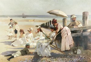 Am Ufer von Bognor Regis - Porträtgruppe des Harford-Paares und ihrer Kinder