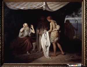 Josephs blutiger Mantel wird Jakob gebracht. Nachdem sie ihren Bruder Joseph aus Eifersucht auf die Vorliebe ihres Vaters für Joseph in die Sklaverei nach Ägypten verkauft hatten, präsentieren die Brüder seinen Mantel Jakob, um von Alexander Nikanorovich Novoskoltsev