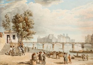 Blick auf Paris - Pont des Arts (Frankreich) - Werk von Alexander Pavlovich Briullov (Alexandre Brioullov) (1798-1877), Aquarell auf Papier (21x30 cm), russische Kunst des 19. Jahrhunderts, Romantik - Private Sammlung von Alexander Pavlovich Briullov