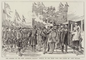 Die Eröffnung der West Highland Railway, Ankunft des Zuges mit den Gästen in Fort William