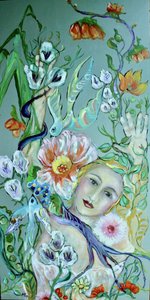 Blühende Frau und Vögel von Alexandra Higgins