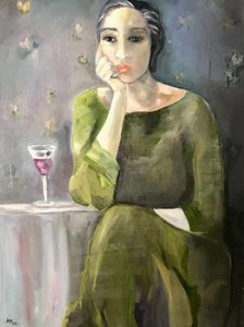 Nachdenkliche Frau mit Wein von Alexandra Higgins