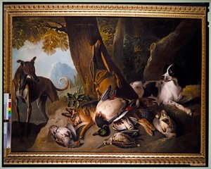 Hunde und Wild in der Landschaft von Alexandre Francois Desportes