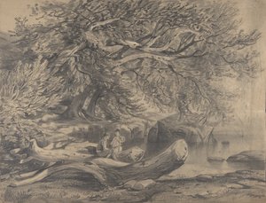 Zwei Männer ruhen sich an einem See aus recto..., frühes bis mittleres 19. Jahrhundert von Alexandre Calame