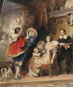 Junger Mann bewundert ein Porträt einer Dame und ihrer kleinen Tochter von Alexandre Evariste Fragonard