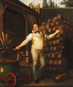 Ein Radmacher mit einer Feuerwehr in einem Hof, 1812
