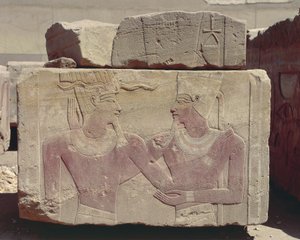 Ägypten, Karnak, bemaltes Relief von Hatschepsut als Pharao und Gott Amon von Nicolas Toussaint Charlet