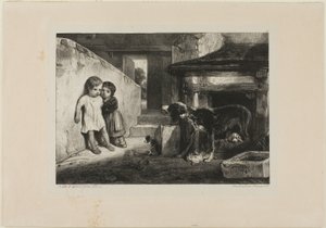Kinder erschreckt von einem Hund von Alexandre Gabriel Decamps