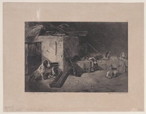 Innenraum des Zwingers, aus der Serie Jagdszenen, 1829 von Alexandre Gabriel Decamps