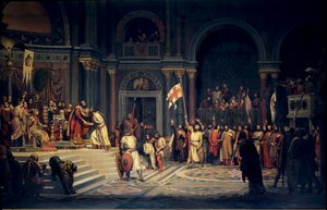 Erster Kreuzzug: Godefroy von Bouillon leistet dem byzantinischen Kaiser Alexios Komnenos in Konstantinopel Treue
