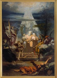Die Himmelsleiter Jakobs, nachdem er sein Land verlassen hatte, schlief er ein und träumte von einer großen Leiter. Gemälde von Alexandre Laemlein (1813-1871) von Alexandre Laemlein