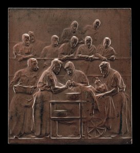 Monod demonstriert ein Verfahren im Operationssaal [Rückseite], ca. 1906 von Alexandre Louis Marie Charpentier