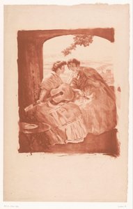 Zwei spanische Frauen mit Gitarre und einem Papagei von Alexandre Lunois (signed by artist)